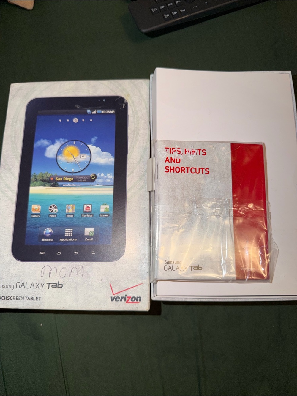 Samsung Galaxy Tab Tablet with Red and White Quick Start Guide